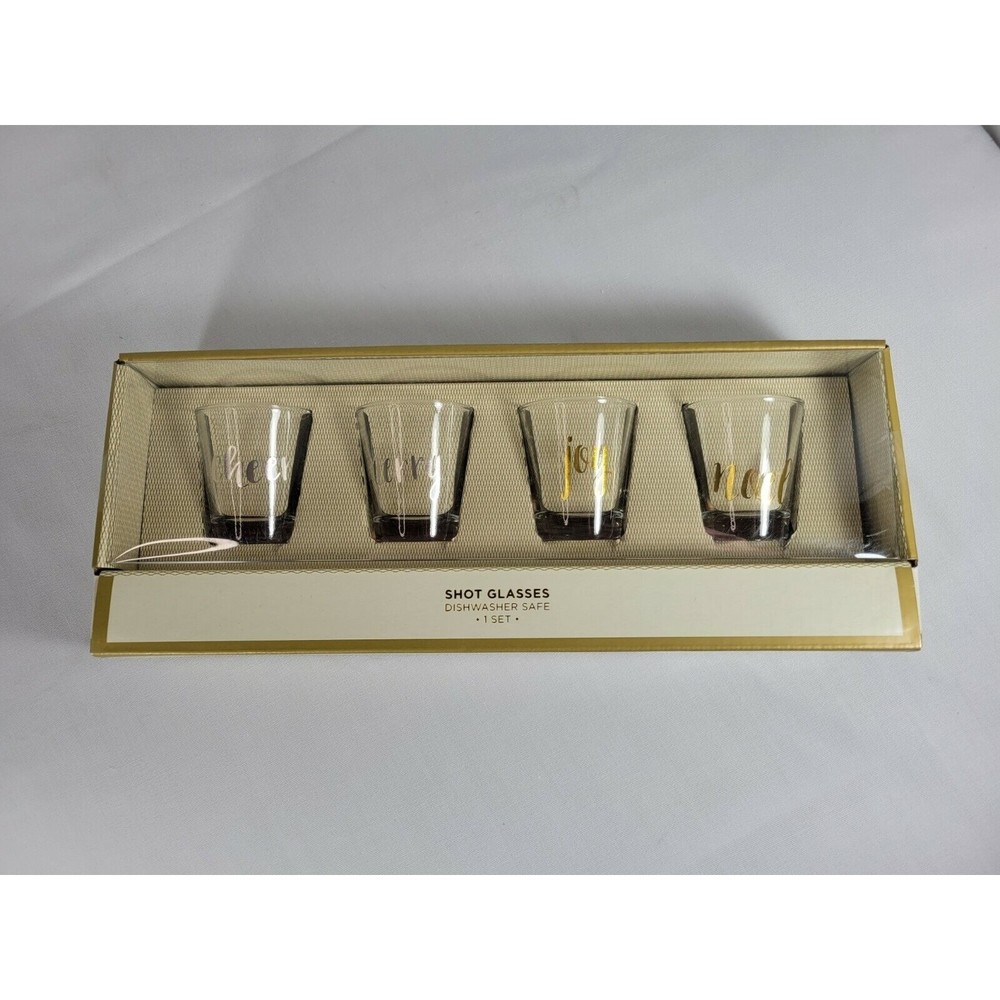 Set of 4 Christmas Holiday SHOT GLASSES Noel, Joy, Merry, Cheer from Target